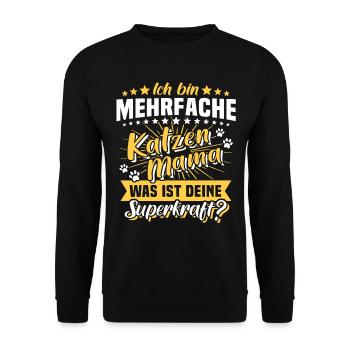 Mehrfache Katzenmama Katze Mama - Unisex Pullover - Schwarz - Vorne - Alina (178cm) & Michal (187cm)