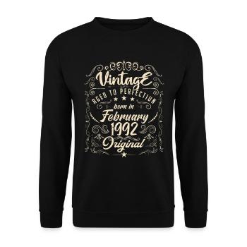 Vintage Né(e) en Février 1992 anniversaire février - Sweat-shirt Unisexe - noir - Devant - Alina (178cm) & Michal (187cm)