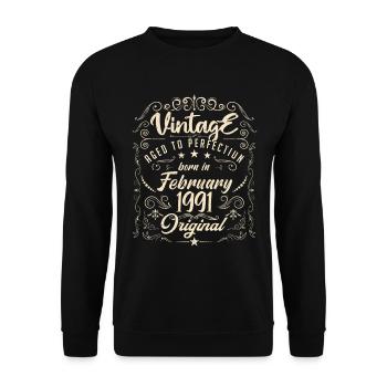 Vintage Né(e) en Février 1991 anniversaire février - Sweat-shirt Unisexe - noir - Devant - Alina (178cm) & Michal (187cm)