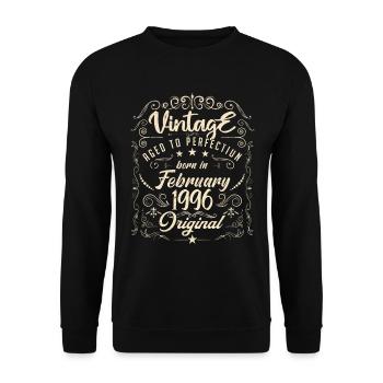 Vintage Born in February 1996 Anniversary February - Unisex Sweatshirt - black - Front - Alina (178cm) & Michal (187cm)