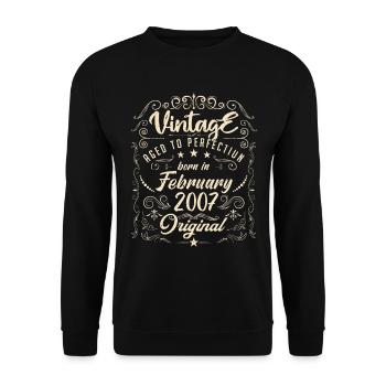 Vintage Born in February 2007 Anniversary February - Unisex Sweatshirt - black - Front - Alina (178cm) & Michal (187cm)
