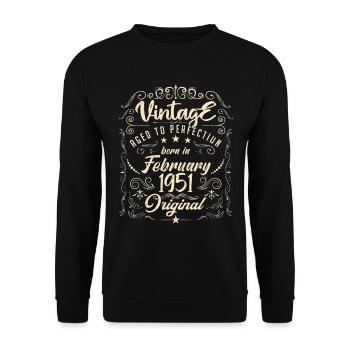 Vintage geboren im Februar 1951 Geburtstag Februar - Unisex Pullover - Schwarz - Vorne - Alina (178cm) & Michal (187cm)