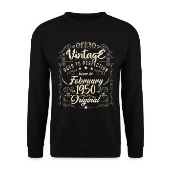 Vintage Born in February 1950 Birthday February - Unisex Sweatshirt - black - Front - Alina (178cm) & Michal (187cm)