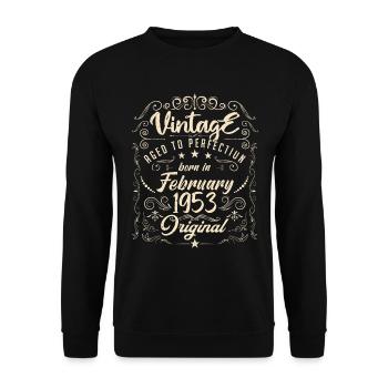 Jahrgang Jahrgang Februar 1953 Jubiläum Februar - Unisex Pullover - Schwarz - Vorne - Alina (178cm) & Michal (187cm)