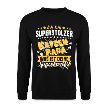 Katzenpapa Katze Papa - Unisex Pullover - Schwarz - Vorne - Alina (178cm) & Michal (187cm)