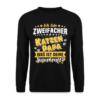 Zweifacher Katzenpapa Katze Papa - Unisex Pullover - Schwarz - Vorne - Alina (178cm) & Michal (187cm)