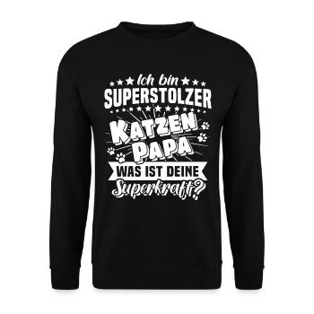 Katze Papa Katzenpapa Superkraft - Unisex Pullover - Schwarz - Vorne - Alina (178cm) & Michal (187cm)