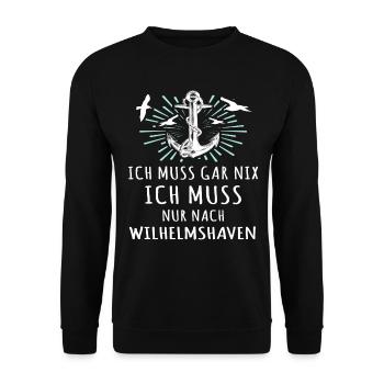 Wilhelmshavener Sprüche Wilhelmshaven - Unisex Pullover - Schwarz - Vorne - Alina (178cm) & Michal (187cm)