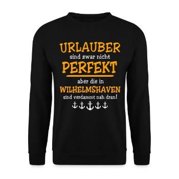 Wilhelmshaven Sprüche Wilhelmshavener Geschenk - Unisex Pullover - Schwarz - Vorne - Alina (178cm) & Michal (187cm)