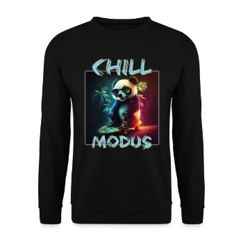 Panda Chill Modus Lustiger Pandabär Spruch - Unisex Pullover - Schwarz - Vorne - Alina (178cm) & Michal (187cm)