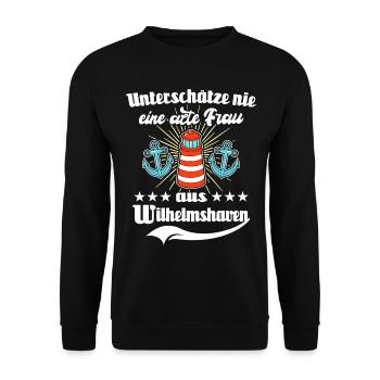 Wilhelmshaven Sprüche Wilhelmshavener Spruch - Unisex Pullover - Schwarz - Vorne - Alina (178cm) & Michal (187cm)
