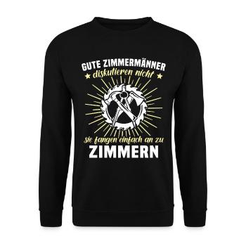 Zimmerer Sprüche Zimmermann - Unisex Pullover - Schwarz - Vorne - Alina (178cm) & Michal (187cm)