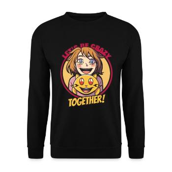 Lachendes Mädchen mit Katze Lustig Bunt - Unisex Pullover - Schwarz - Vorne - Alina (178cm) & Michal (187cm)