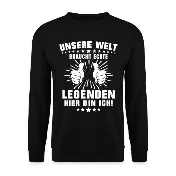 Legenden Geschenk Legende - Unisex Pullover - Schwarz - Vorne - Alina (178cm) & Michal (187cm)