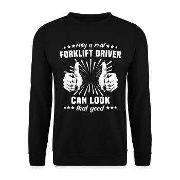 Gabelstapler Stapler Staplerfahrer - Unisex Pullover - Schwarz - Vorne - Alina (178cm) & Michal (187cm)
