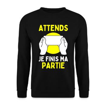 Attends Je Finis Ma Partie Jeux Vidéos Geek Gamer - Sweat-shirt Unisexe - noir - Devant - Alina (178cm) & Michal (187cm)