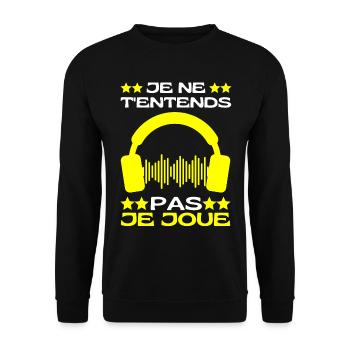 Je Ne T'entends Pas Je Joue Jeux Vidéos Geek Gamer - Sweat-shirt Unisexe - noir - Devant - Alina (178cm) & Michal (187cm)