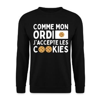 Comme Mon Ordi J'accepte Les Cookies Humour Geek - Sweat-shirt Unisexe - noir - Devant - Alina (178cm) & Michal (187cm)