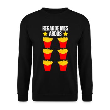 Regarde Mes Abdos Déguisement Faux Abdo Frites - Sweat-shirt Unisexe - noir - Devant - Alina (178cm) & Michal (187cm)