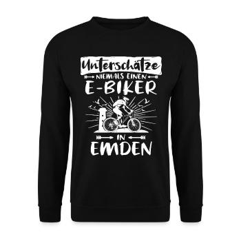 Emden Ebike Emdener Ebiker - Unisex Pullover - Schwarz - Vorne - Alina (178cm) & Michal (187cm)
