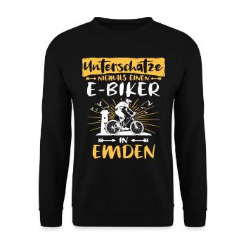 Ebike Emden Ebiking Emdener E-Biker - Unisex Pullover - Schwarz - Vorne - Alina (178cm) & Michal (187cm)
