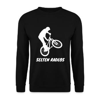 Selten Radlos - Lustiger Fahrrad Spruch - Unisex Pullover - Schwarz - Vorne - Alina (178cm) & Michal (187cm)