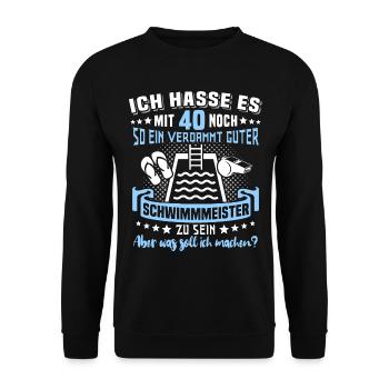 Schwimmmeister 40. Geburtstag 40 Jahre Bademeister - Unisex Pullover - Schwarz - Vorne - Alina (178cm) & Michal (187cm)