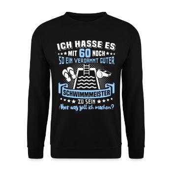 Schwimmmeister 60. Geburtstag 60 Jahre Bademeister - Unisex Pullover - Schwarz - Vorne - Alina (178cm) & Michal (187cm)
