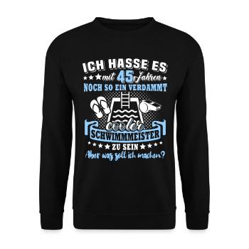 Schwimmmeister Geburtstag 45 Jahre alt - Unisex Pullover - Schwarz - Vorne - Alina (178cm) & Michal (187cm)