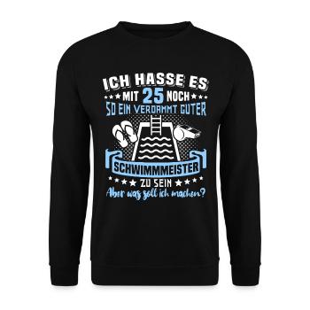 Schwimmmeister 25. Geburtstag 25 Jahre Bademeister - Unisex Pullover - Schwarz - Vorne - Alina (178cm) & Michal (187cm)