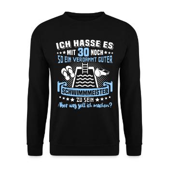 Schwimmmeister 30. Geburtstag 30 Jahre Bademeister - Unisex Pullover - Schwarz - Vorne - Alina (178cm) & Michal (187cm)