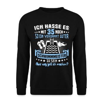 Schwimmmeister 35. Geburtstag 35 Jahre Bademeister - Unisex Pullover - Schwarz - Vorne - Alina (178cm) & Michal (187cm)