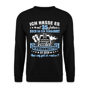 Schwimmmeister Geburtstag 35 Jahre alt - Unisex Pullover - Schwarz - Vorne - Alina (178cm) & Michal (187cm)