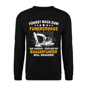 Baggerführer Bagger Baggerfahrer - Unisex Pullover - Schwarz - Vorne - Alina (178cm) & Michal (187cm)
