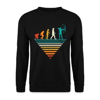 Menschliche Evolution - Vintage -Bogenschießen - Unisex Pullover - Schwarz - Vorne - Alina (178cm) & Michal (187cm)