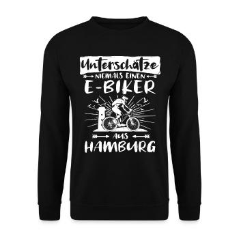 Hamburg Ebike Hamburger Ebiker - Unisex Pullover - Schwarz - Vorne - Alina (178cm) & Michal (187cm)