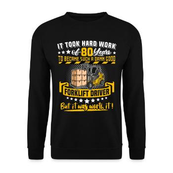 Staplerfahrer 80. Geburtstag 80 Jahre Stapler - Unisex Pullover - Schwarz - Vorne - Alina (178cm) & Michal (187cm)