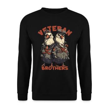 Cartoon Huhn: Rooster, Soldat, Veteran, Brüder - Unisex Pullover - Schwarz - Vorne - Alina (178cm) & Michal (187cm)