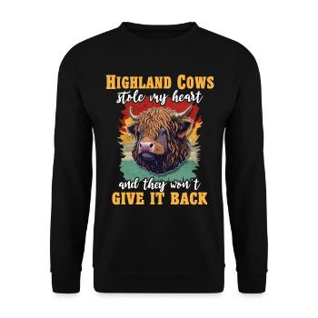 Hochlandrinder Bovins Highland Cow - Sweat-shirt Unisexe - noir - Devant - Alina (178cm) & Michal (187cm)