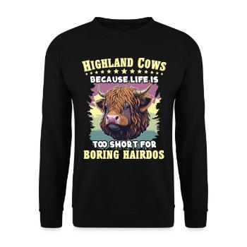 Hochlandrinder Bovins Highland Cow - Sweat-shirt Unisexe - noir - Devant - Alina (178cm) & Michal (187cm)
