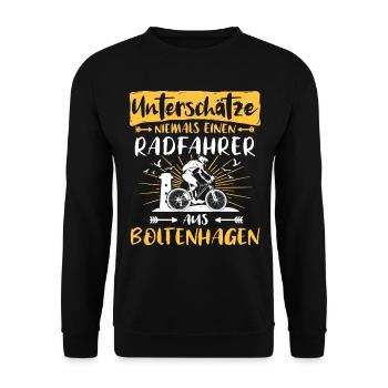 Boltenhagen Fahrradfahrer Boltenhagener - Unisex Pullover - Schwarz - Vorne - Alina (178cm) & Michal (187cm)