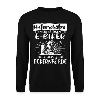 Eckernförde Ebike Eckernförderer Ebiker - Unisex Pullover - Schwarz - Vorne - Alina (178cm) & Michal (187cm)