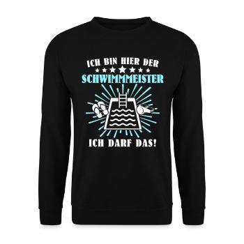 Schwimmmeister Bademeister Badmeister - Unisex Pullover - Schwarz - Vorne - Alina (178cm) & Michal (187cm)