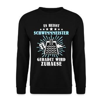 Schwimmmeister Bademeister Badmeister - Unisex Pullover - Schwarz - Vorne - Alina (178cm) & Michal (187cm)