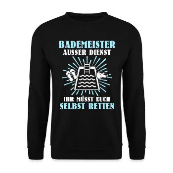 Schwimmmeister Bademeister Badmeister - Unisex Pullover - Schwarz - Vorne - Alina (178cm) & Michal (187cm)