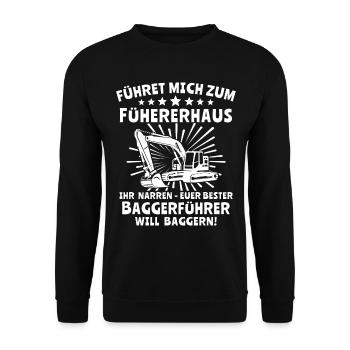 Baggerführer Bagger Baggerfahrer - Unisex Pullover - Schwarz - Vorne - Alina (178cm) & Michal (187cm)