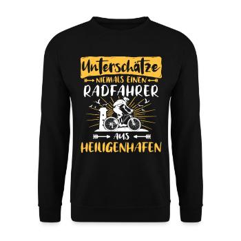 Heiligenhafen Fahrradfahrer Heiligenhafener - Unisex Pullover - Schwarz - Vorne - Alina (178cm) & Michal (187cm)