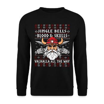Funny Jingle Bells Viking Christmas Ugly Sweater - Unisex Sweatshirt - black - Front - Alina (178cm) & Michal (187cm)