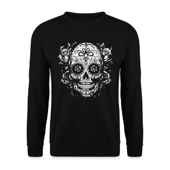 Rosen und Totenkopf - Unisex Pullover - Schwarz - Vorne - Alina (178cm) & Michal (187cm)