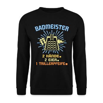Schwimmmeister Sprüche Bademeister - Unisex Pullover - Schwarz - Vorne - Alina (178cm) & Michal (187cm)
